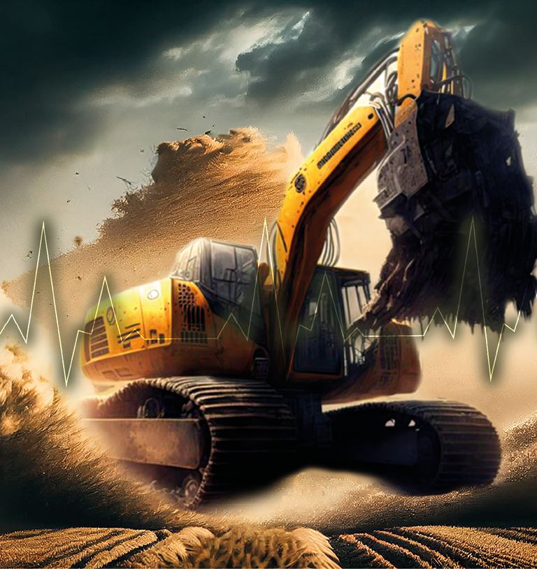 Nature outdoors with industry machinery working, stunning sunset sky ,generative artificial intelligence