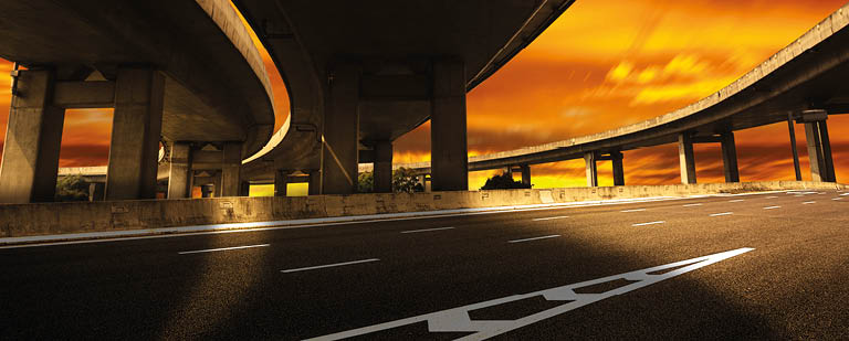 City road viaduct streetscape of night scene