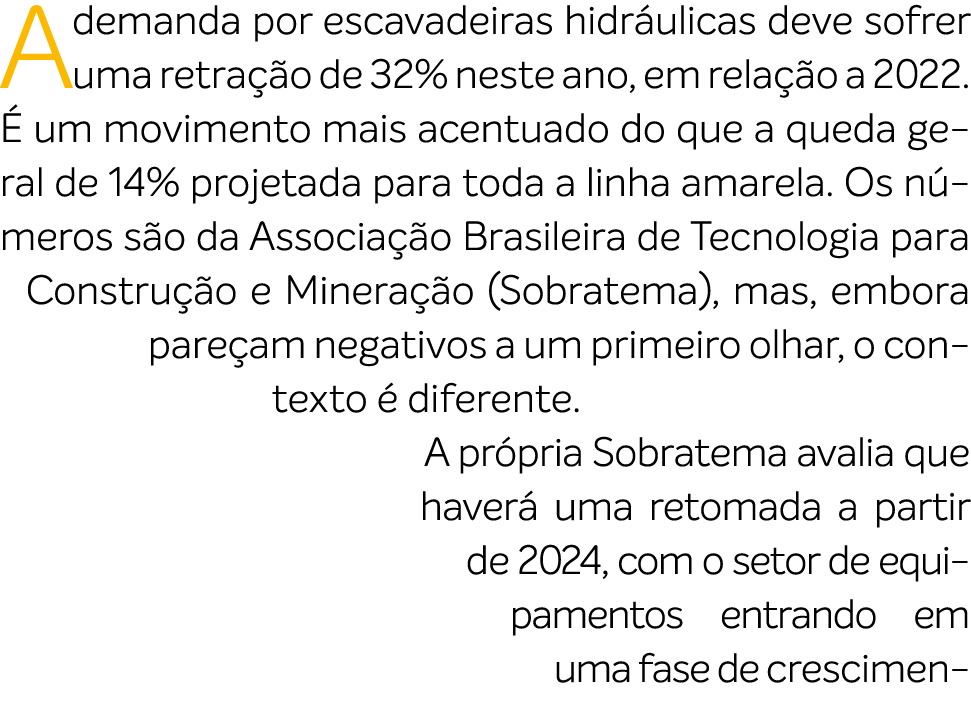 A demanda por escavadeiras hidr ulicas deve sofrer uma retra o de 32% neste ano, em rela  o a 2022.   um movimento m...